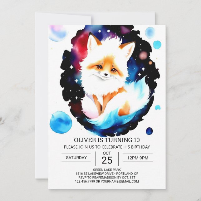 Invitation Watercolor Fox Anniversaire Aventure (Devant)
