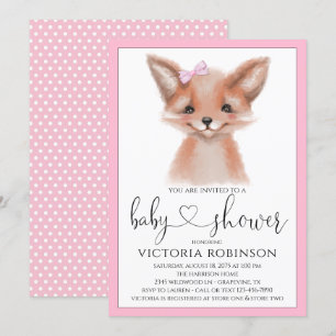 Invitation Watercolor Fox Girl Woodland Baby shower