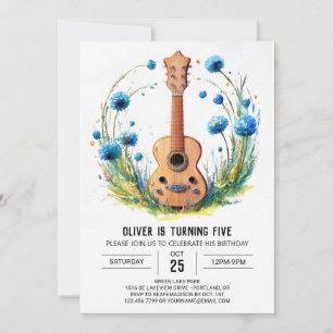 Invitation Watercolor Fun Guitar Boy Anniversaire
