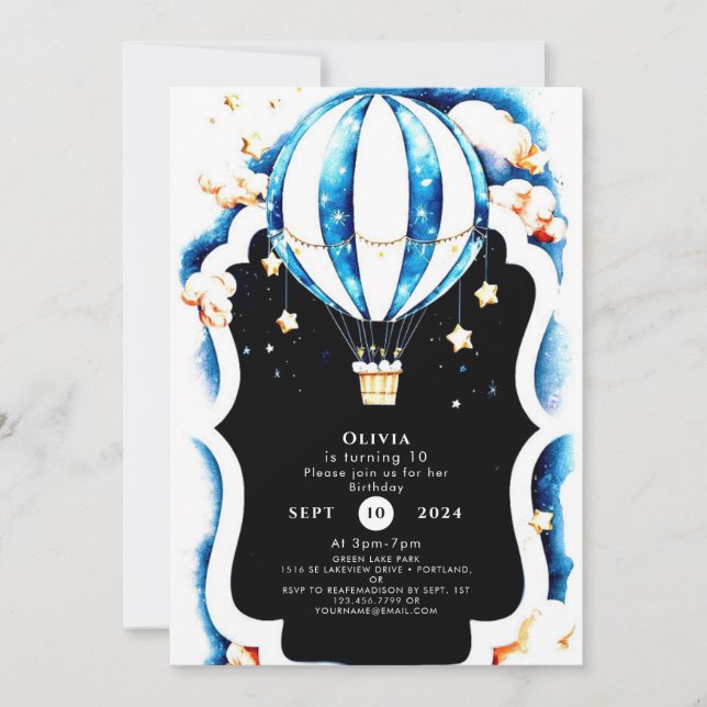 Invitation Watercolor Fun Hot Air Balloon Anniversaire (Devant)
