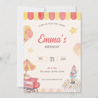 Invitation Watercolor Fun Park Thème Anniversaire