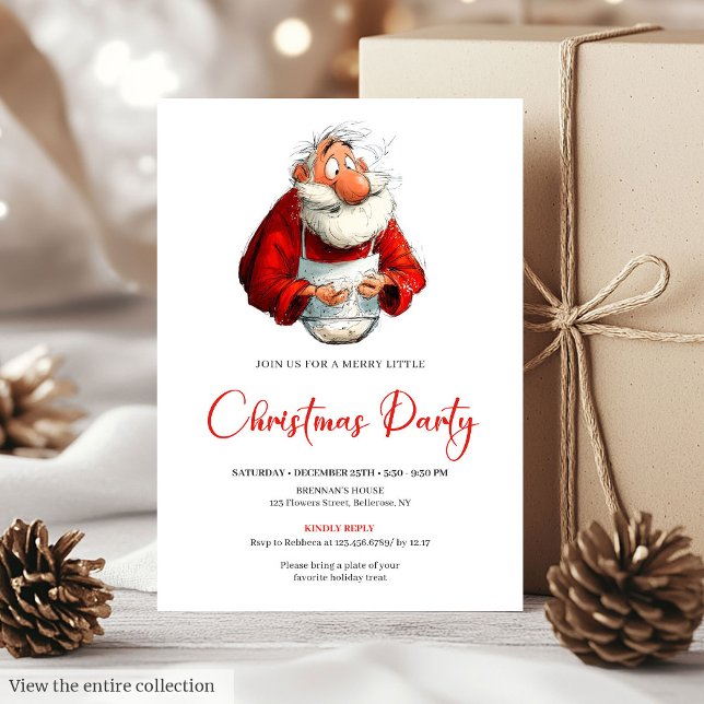 Invitation Watercolor Funny Santa Calligraphy Christmas  (Watercolor Funny Santa Calligraphy Christmas Invite)
