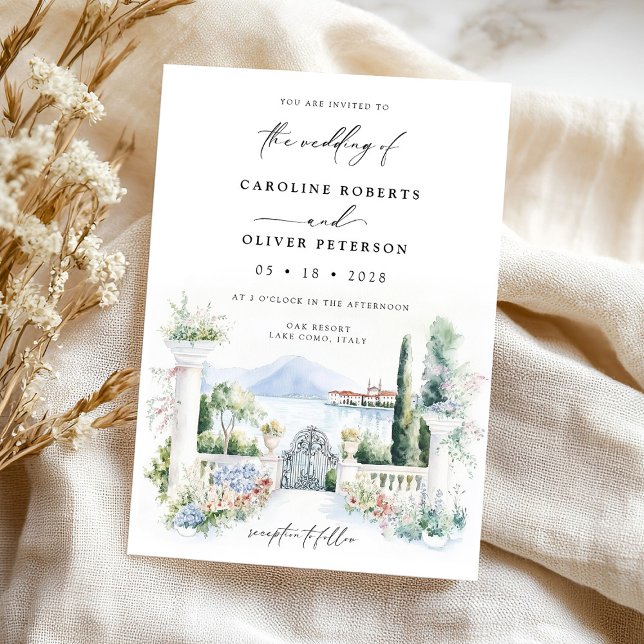 Invitation Watercolor Garden Lake Mariage paysager italien (Créateur téléchargé)