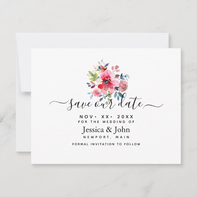 Invitation Watercolor Garden Rose, Sauvez notre date (Devant)