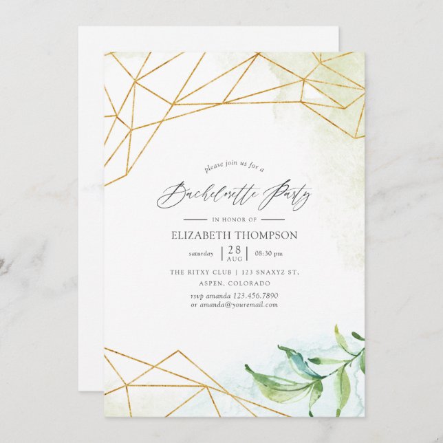 Invitation Watercolor Geometry Crystal Bachelorette (Devant / Derrière)