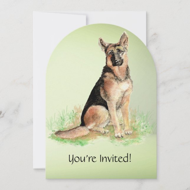Invitation Watercolor German Shepherd Chien fête d'anniversai (Devant)