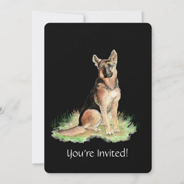 Invitation Watercolor German Shepherd Chien fête d'anniversai (Devant)