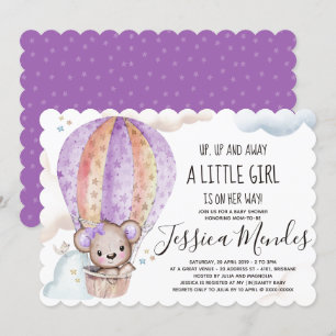 Invitation Watercolor Girl Teddy Bear Baby shower