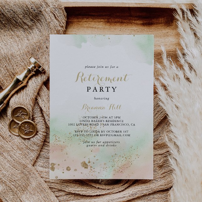 Invitation Watercolor Gold Confetti Retraite Party (Créateur téléchargé)