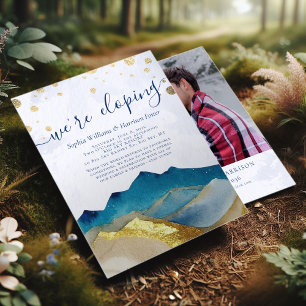 Invitation Watercolor Gold Mountains Photo Mariage Elopement