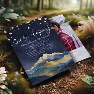 Invitation Watercolor Gold Mountains Photo Mariage Elopement