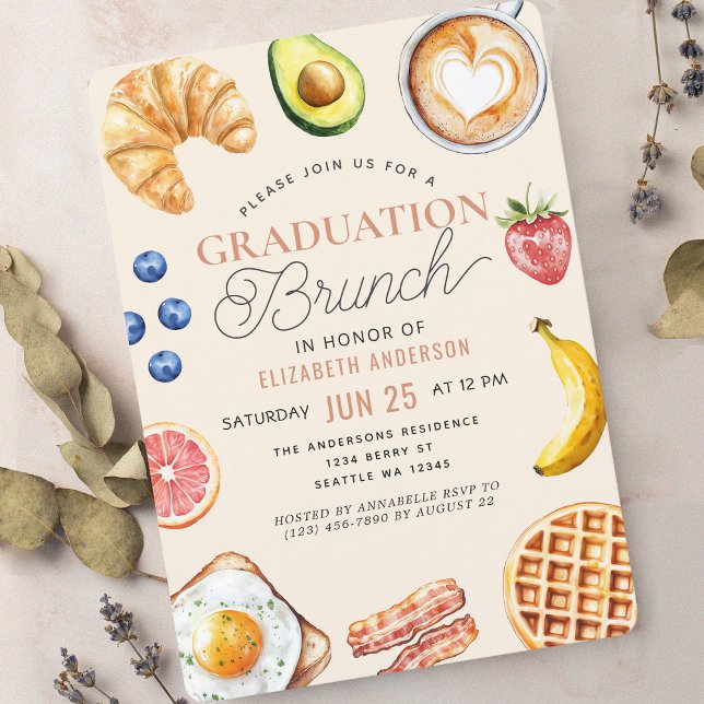 Invitation Watercolor Grad Brunch Grad Graduation Party (Créateur téléchargé)