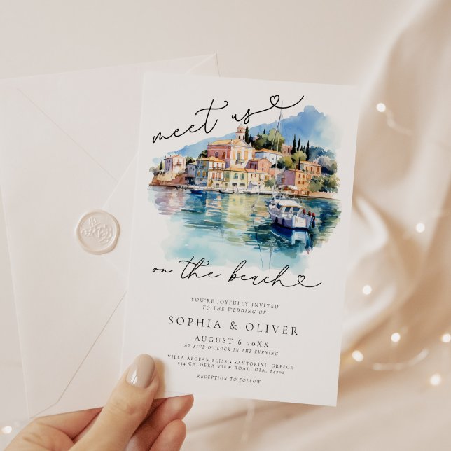 Invitation Watercolor Grèce Beach Destination Mariage (Créateur téléchargé)