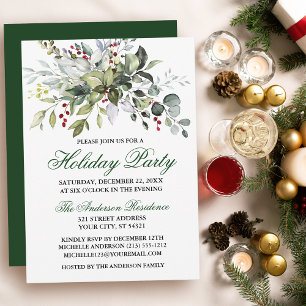 Invitation Watercolor Green Berries Fête de Vacances