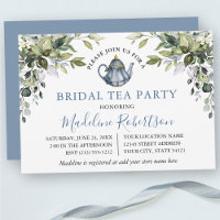 Watercolor Green Dusty Blue Bridal Tea Party