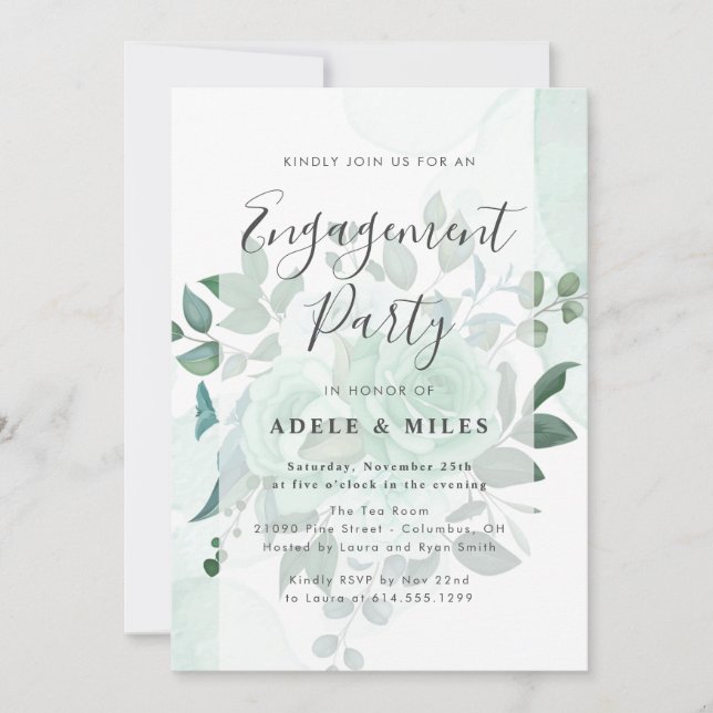 Invitation Watercolor Green Flowers Engagement (Devant)
