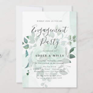 Invitation Watercolor Green Flowers Engagement