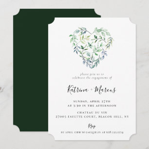 Invitation Watercolor Green Heart Engagement Party