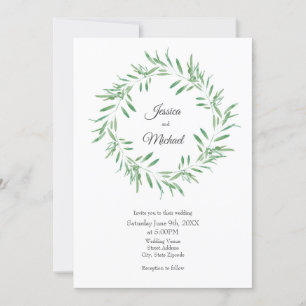 Invitation Watercolor Green Olive Wreath