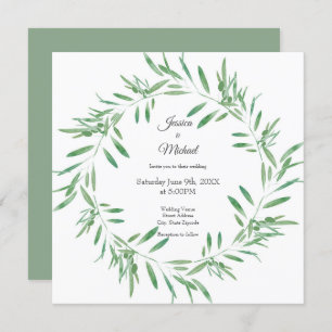 Invitation Watercolor Green Olive Wreath