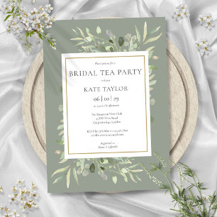 Invitation Watercolor Green Sage Green Bridal Tea Party