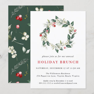 Invitation Watercolor Holiday Wreath Noël Holiday Brunch