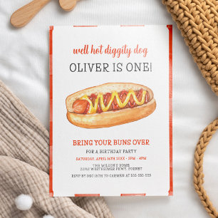 Invitation Watercolor Hot Dog 1er anniversaire
