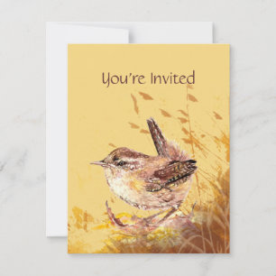 Invitation Watercolor House Wren Bird Bird Birthda