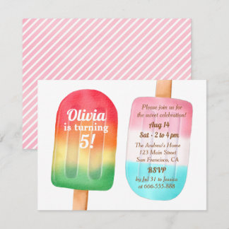 Invitation Watercolor Ice Cream Girls Anniversaire Fête