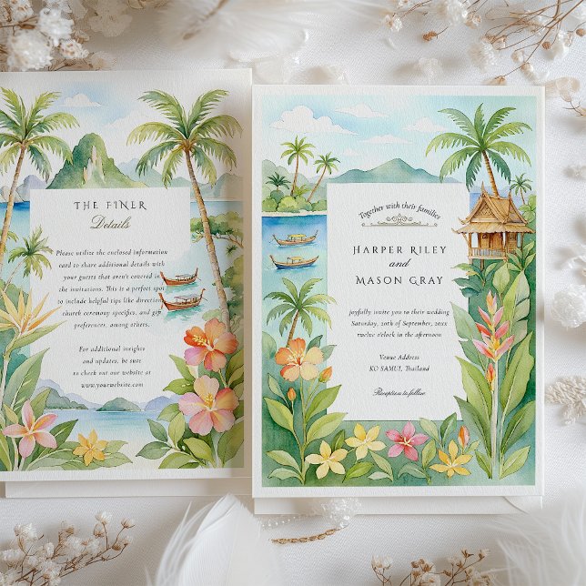 Invitation Watercolor Ko Samui Thaïlande Destination Wedding (Créateur téléchargé)