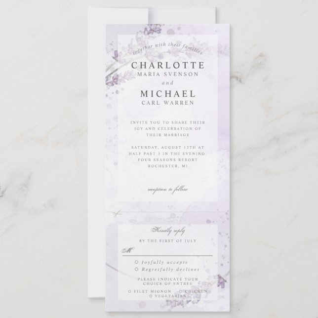 Invitation watercolor lavande mariage invite w rsvp (Devant)