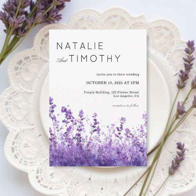Invitation Watercolor Lavender Rustic Boho Botanical Wedding  (Créateur téléchargé)