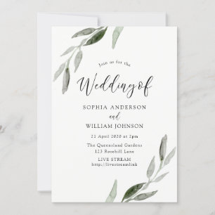 Invitation Watercolor Leaf Mariage incl. option Live Stream