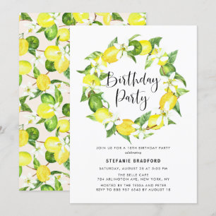 Invitation Watercolor Lemon Blossom Wreath fête d'anniversair