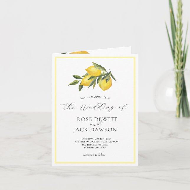Invitation Watercolor Lemon Garden Avec Mariage Photo (Devant)