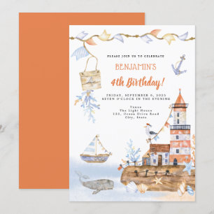 Invitation Watercolor Light House Nautique 4e anniversaire