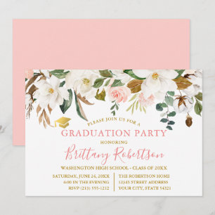 Invitation Watercolor Magnolias Rose Gold Graduation Party