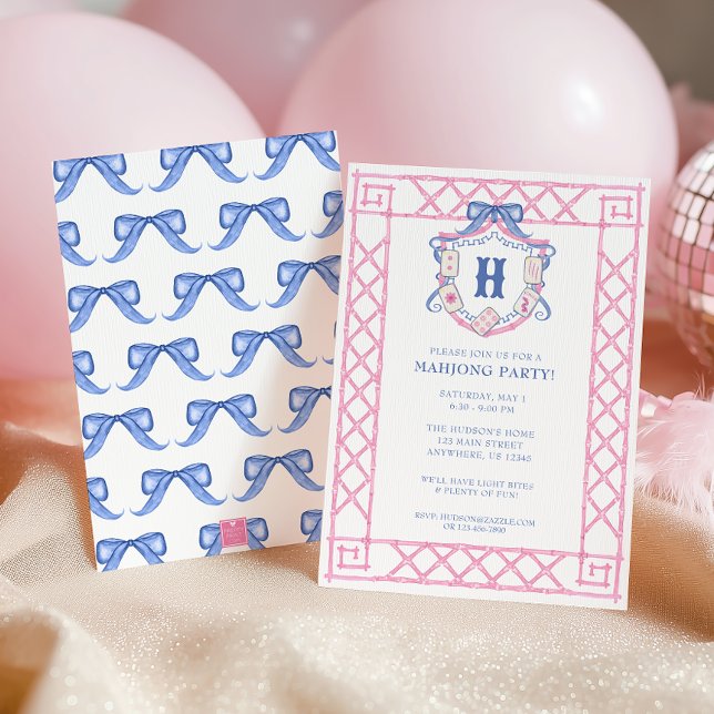 Invitation Watercolor Mahjong Monogram Crest Bamboo Party (Créateur téléchargé)