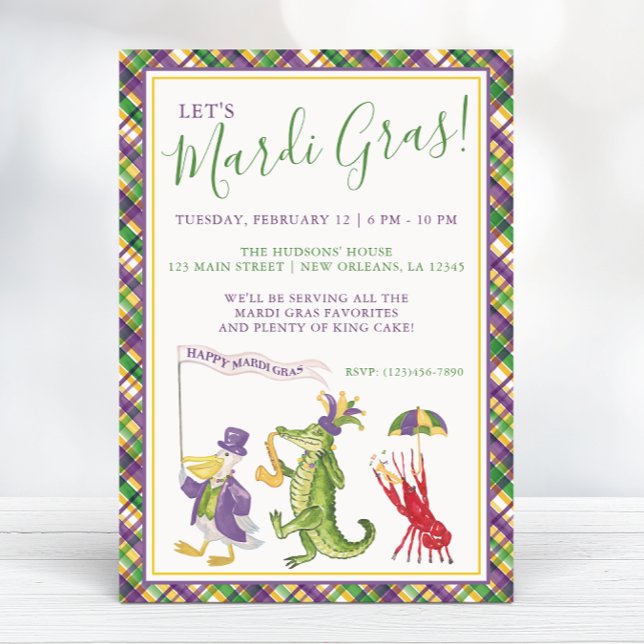 Invitation Watercolor Mardi Gras Animal Parade Party (Créateur téléchargé)