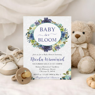 Invitation Watercolor Marine et Baby shower Blue Wreath