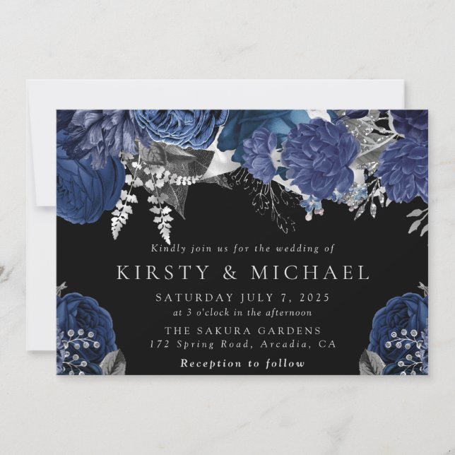 Invitation Watercolor Marine et Mariage Rose d'argent (Devant)