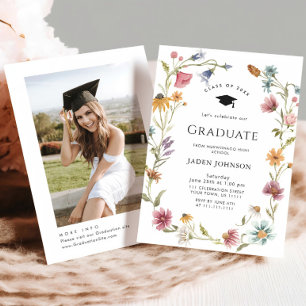 Invitation Watercolor Meadow Fleur sauvage Boho Graduation Pa