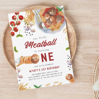 Invitation Watercolor Meatball Italien 1er anniversaire