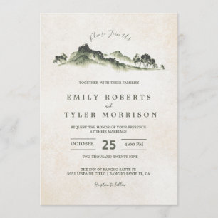 Invitation Watercolor Mountain Woodland Forest Wedding Invita