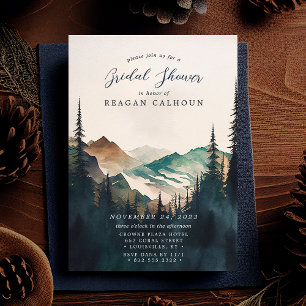 Invitation Watercolor Mountains Pine Forest Fête des mariées