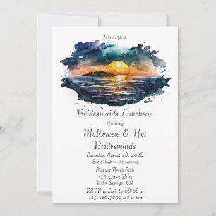 Invitation Watercolor Nautical Beach Scène Bridesmaids Déjeun