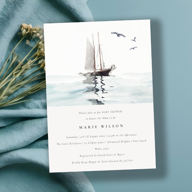 Invitation Watercolor Nautical Voile Baby shower (Créateur téléchargé)