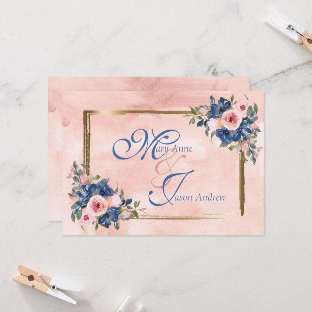 Invitation Watercolor Navy & Blush Mariage (Devant/Arrière en situation)