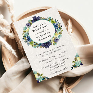 Invitation Watercolor Navy et Blue Wreath Mariage