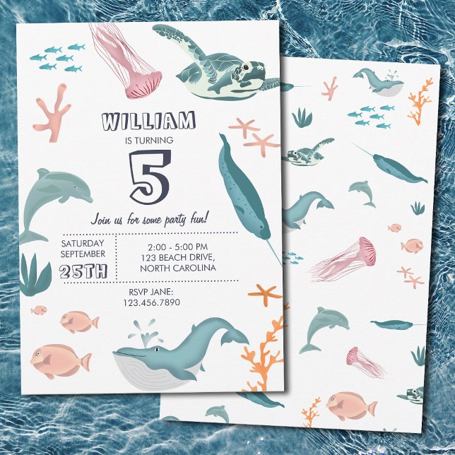 Invitation Watercolor Ocean Sea Animaux Fête d'anniversaire (Watercolor Ocean Sea Animals Birthday Party Invitation)